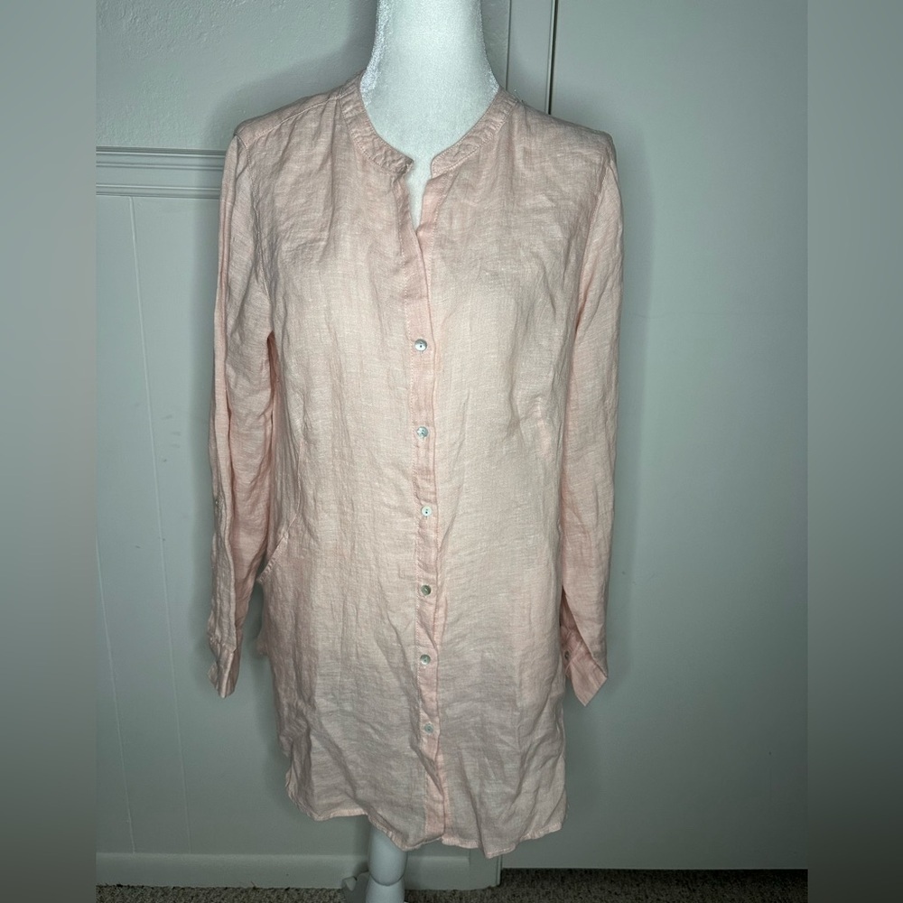 Sigrid Olsen Light Pink Long Sleeve Button Front Linen Blouse